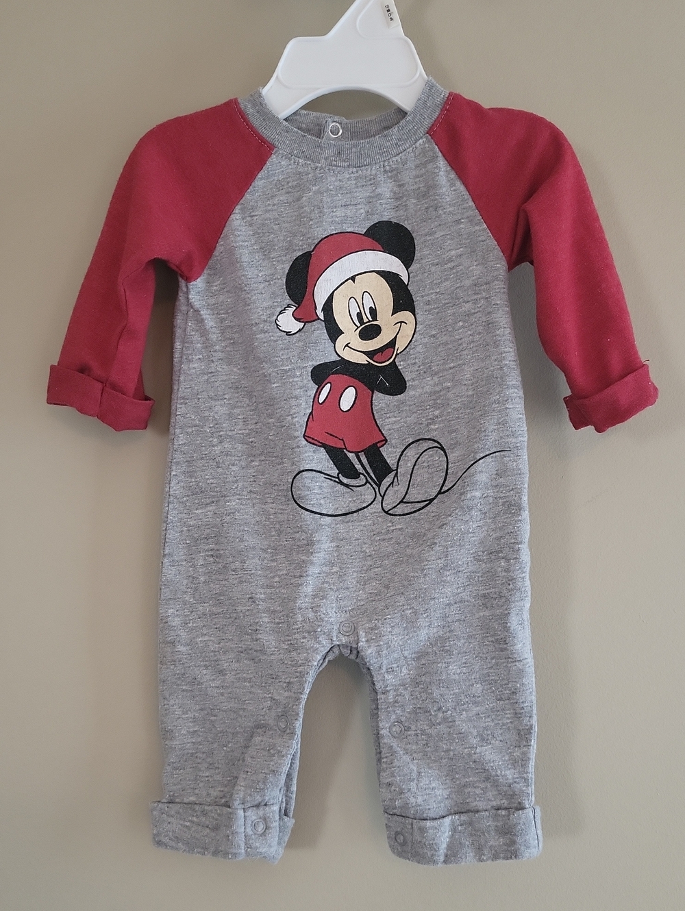 Disney grey/ red Mickey holiday romper